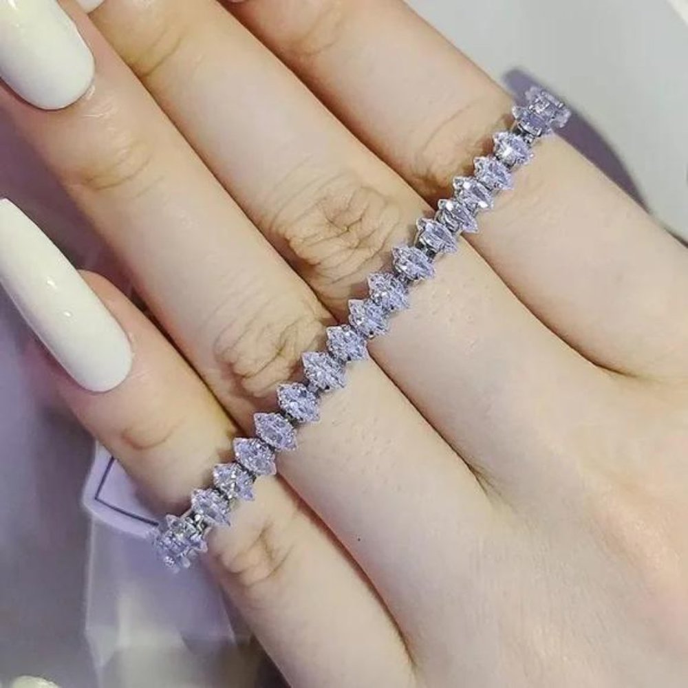 NEW 925 STERLING SILVER CUT DIAMOND BRACELET, NICE BRACELET, CUTE BRACELET - Picture 4 of 5